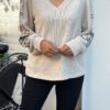 Corduroy Blouse met Geborduurde Mouwen beige