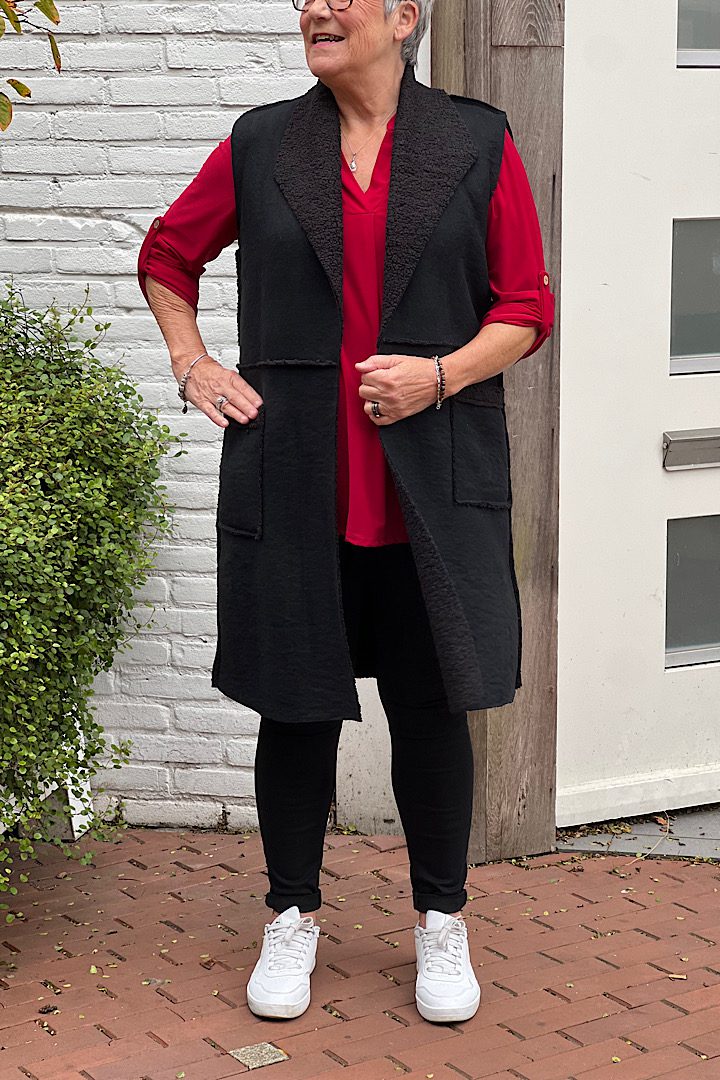 Lang Gilet met Teddy Voering zwart