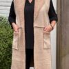 Lang Gilet met Teddy Voering taupe