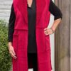 Lang Gilet met Teddy Voering rood