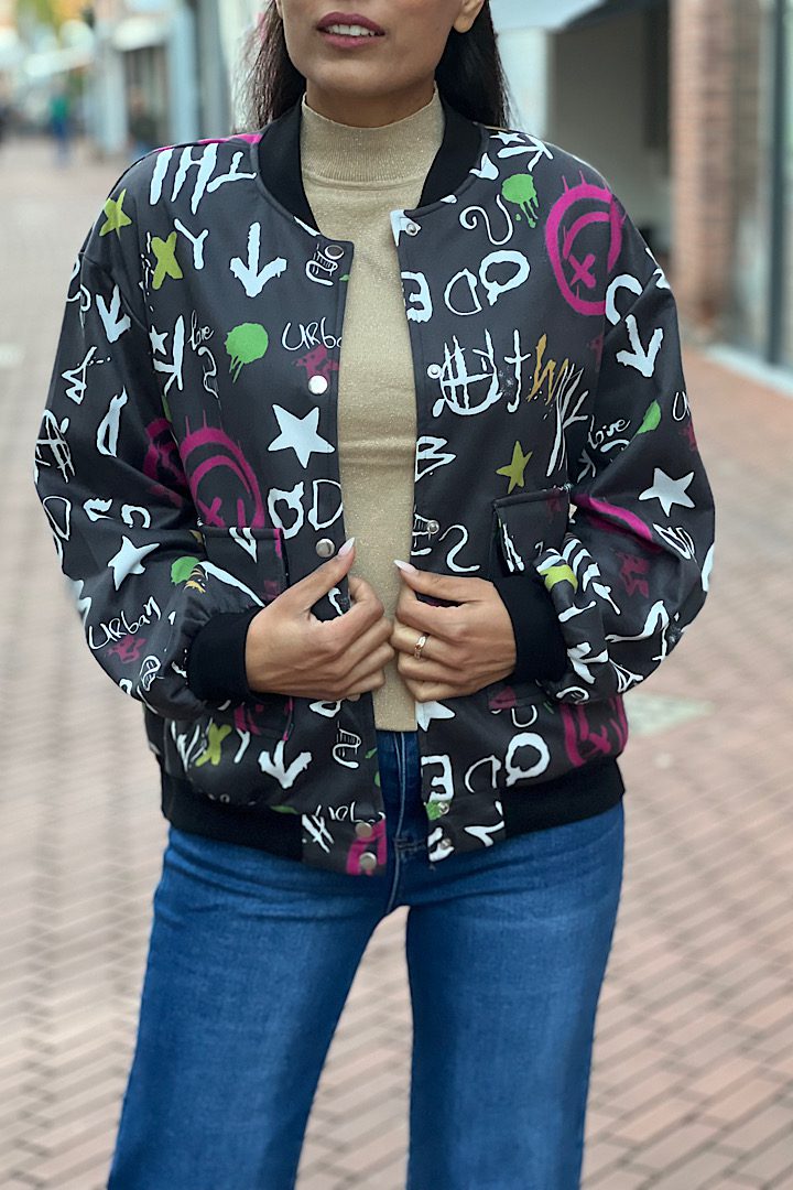 Letter Suedine Graphic Bomber Jacket