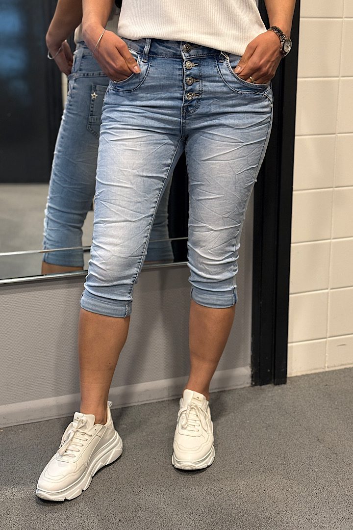 Jewelly jeans Capri Fancy knopen blauw