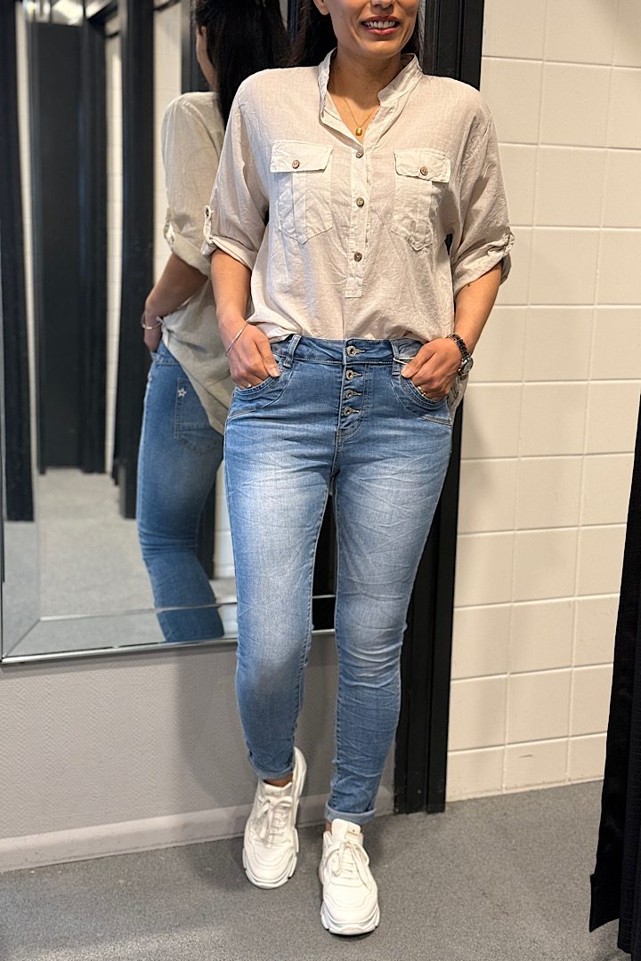 Jewelly jeans met knoopsluiting blauw
