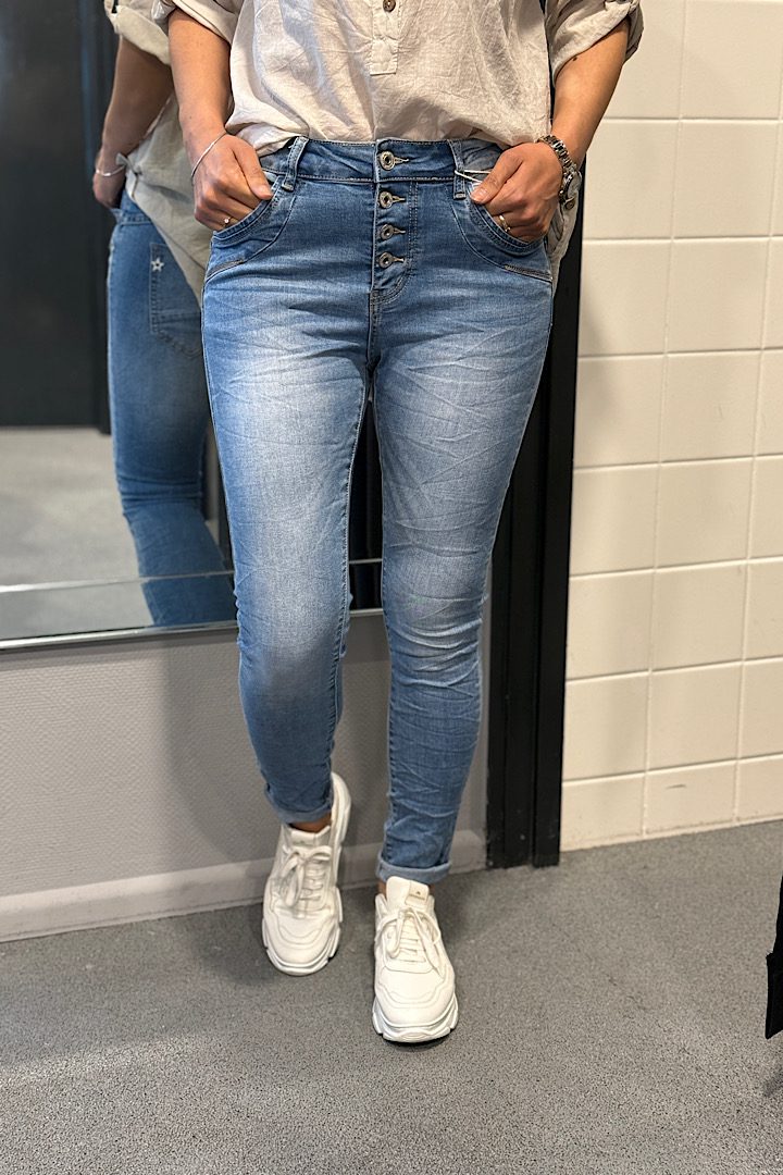 Jewelly jeans met knoopsluiting blauw