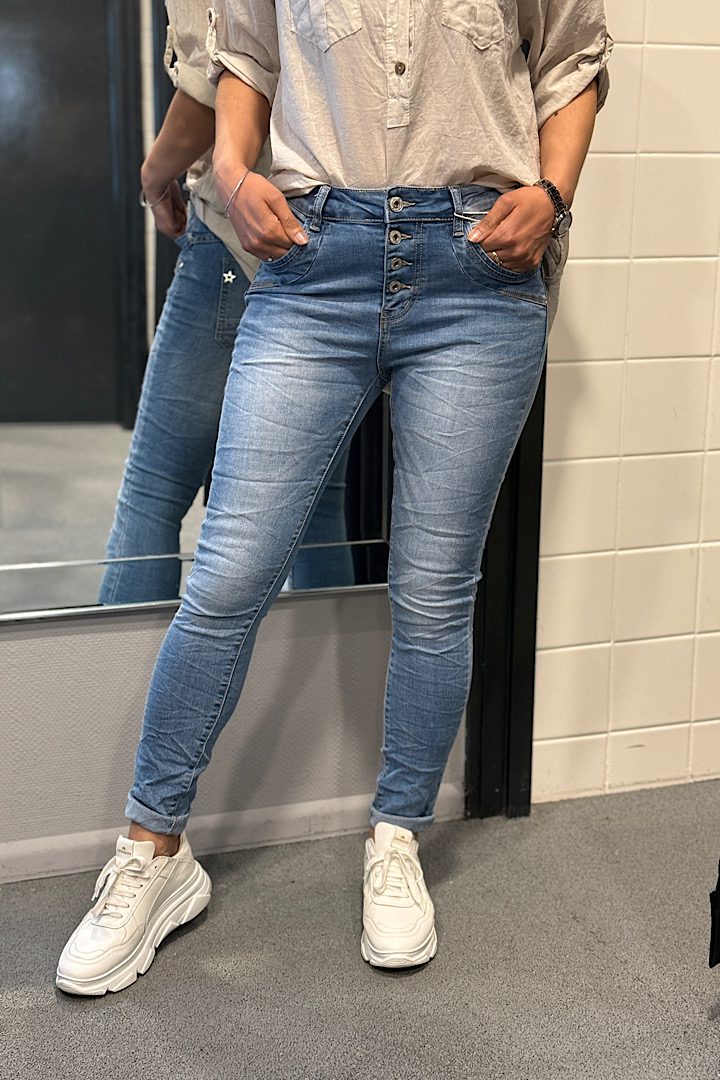 Jewelly jeans met knoopsluiting blauw