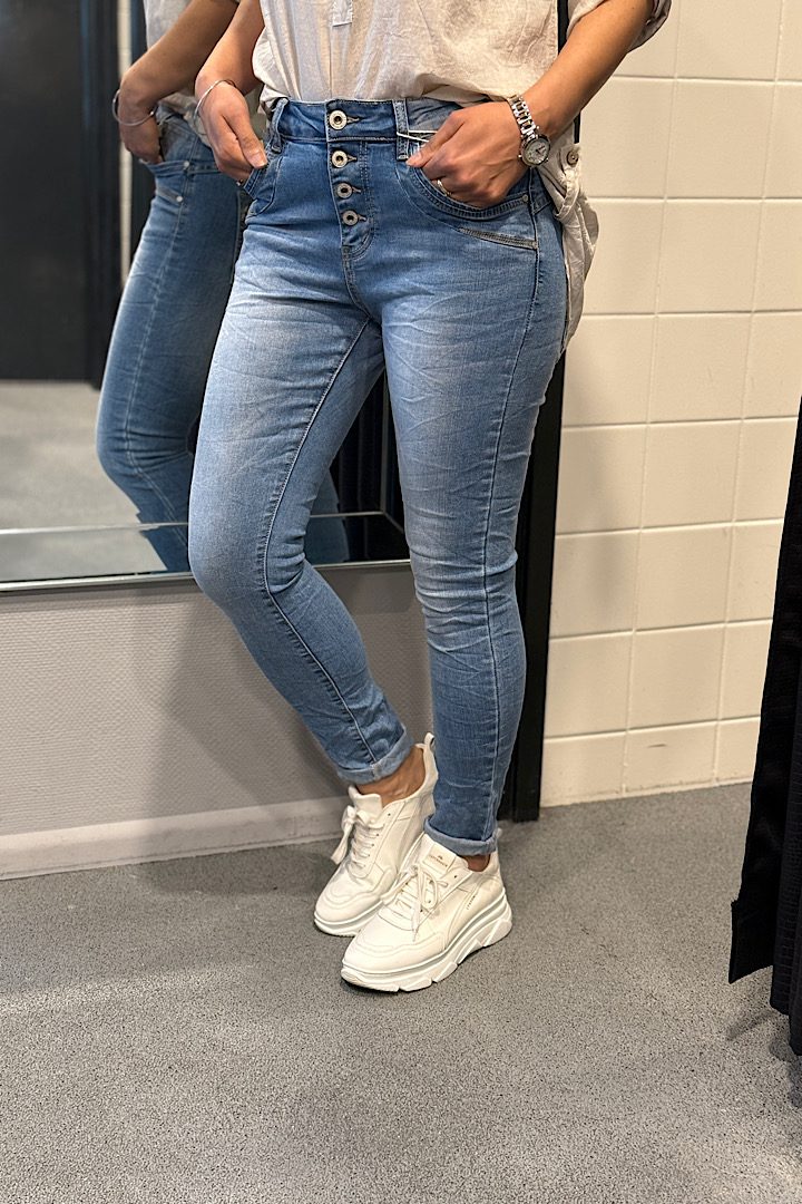 Jewelly jeans met knoopsluiting blauw
