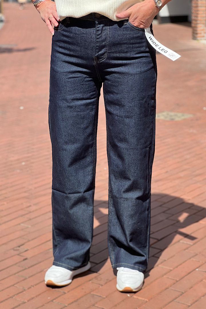 FolyRose Denim Jeans wide leg donkerblauw