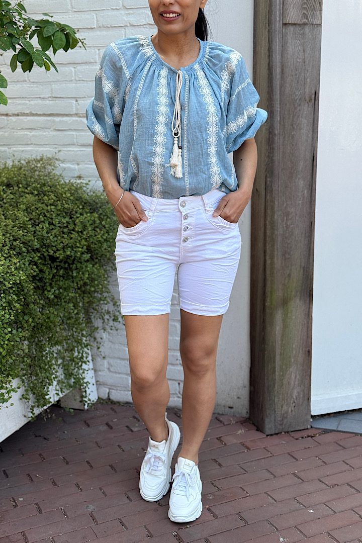 Jewelly jeans Fancy knopen short wit