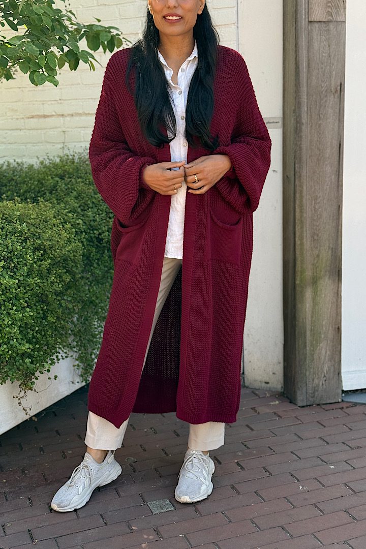 Maxi Grof gebreid vest Queen bordeaux