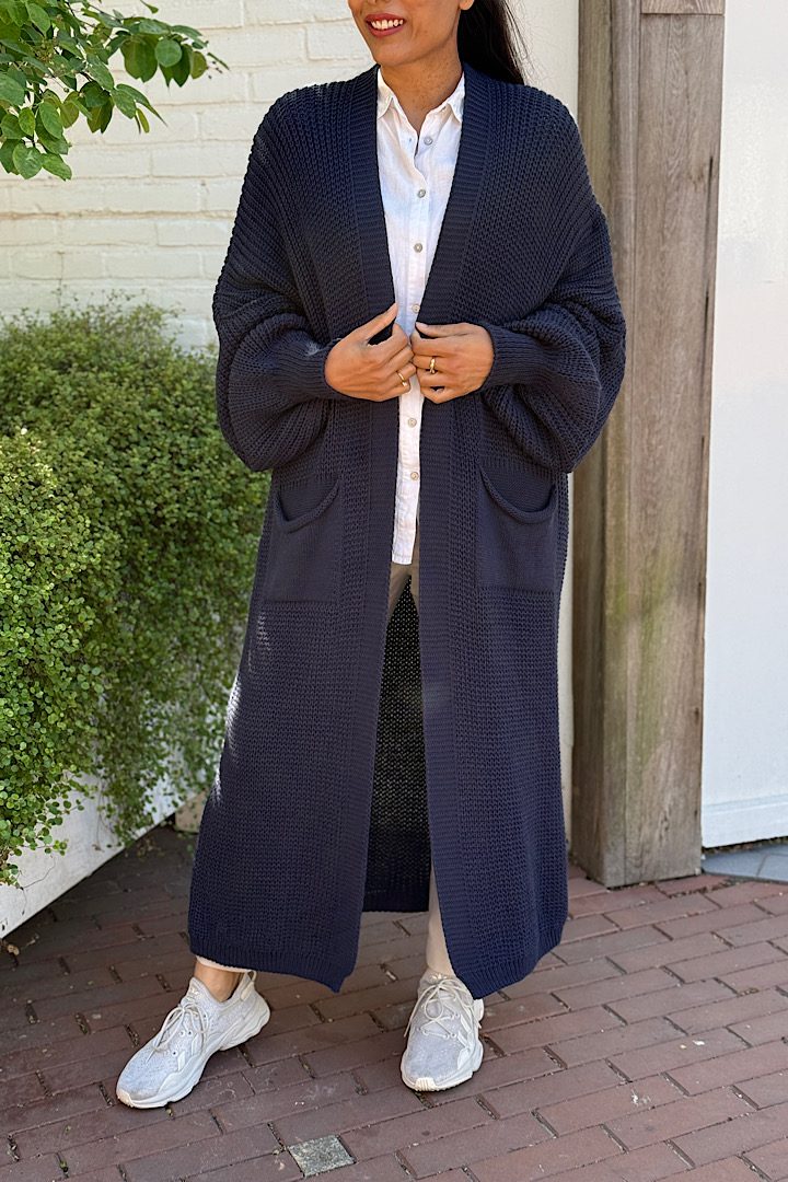 Maxi Grof gebreid vest Queen donkerblauw