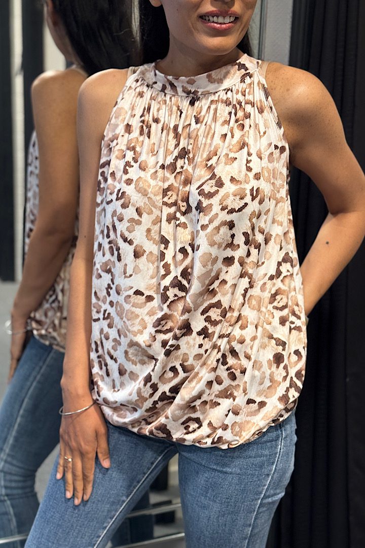 Travel Haltertop met print bruin/beige