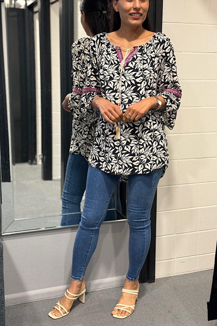 Bohemian style blouse zwart/ecru