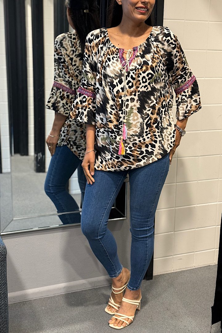 Bohemian style blouse zwart/legergroen