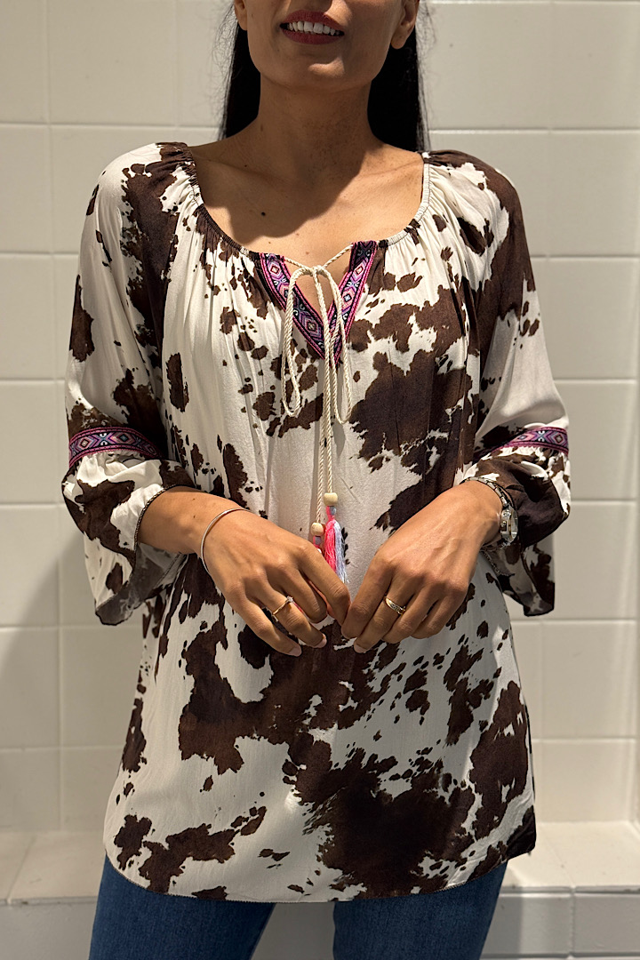 Bohemian style blouse bruin/beige
