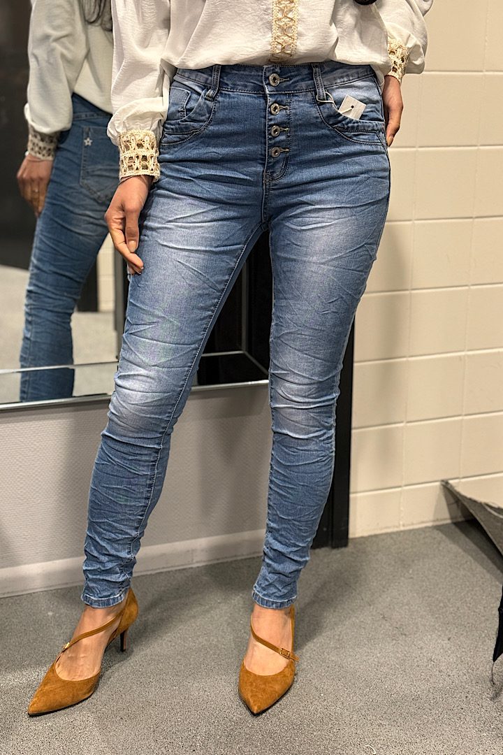 Jewelly jeans met knoopsluiting blauw