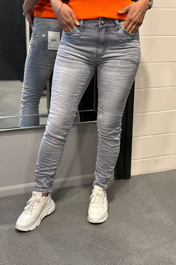 Jewelly jeans met ritssluiting grijs