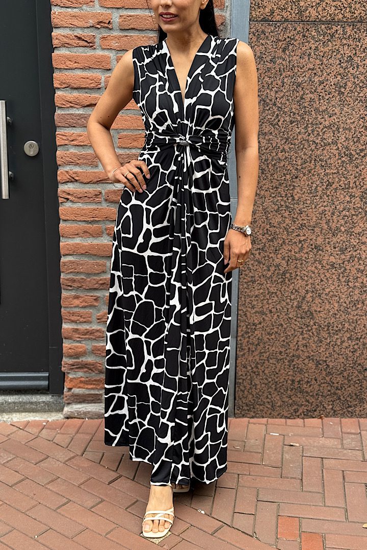 Travel Jurk Knotted Sleeveless zwart/wit