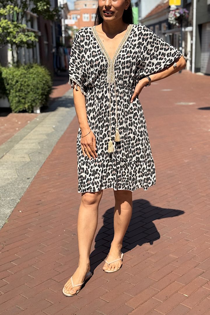Ibiza style jurk panter print