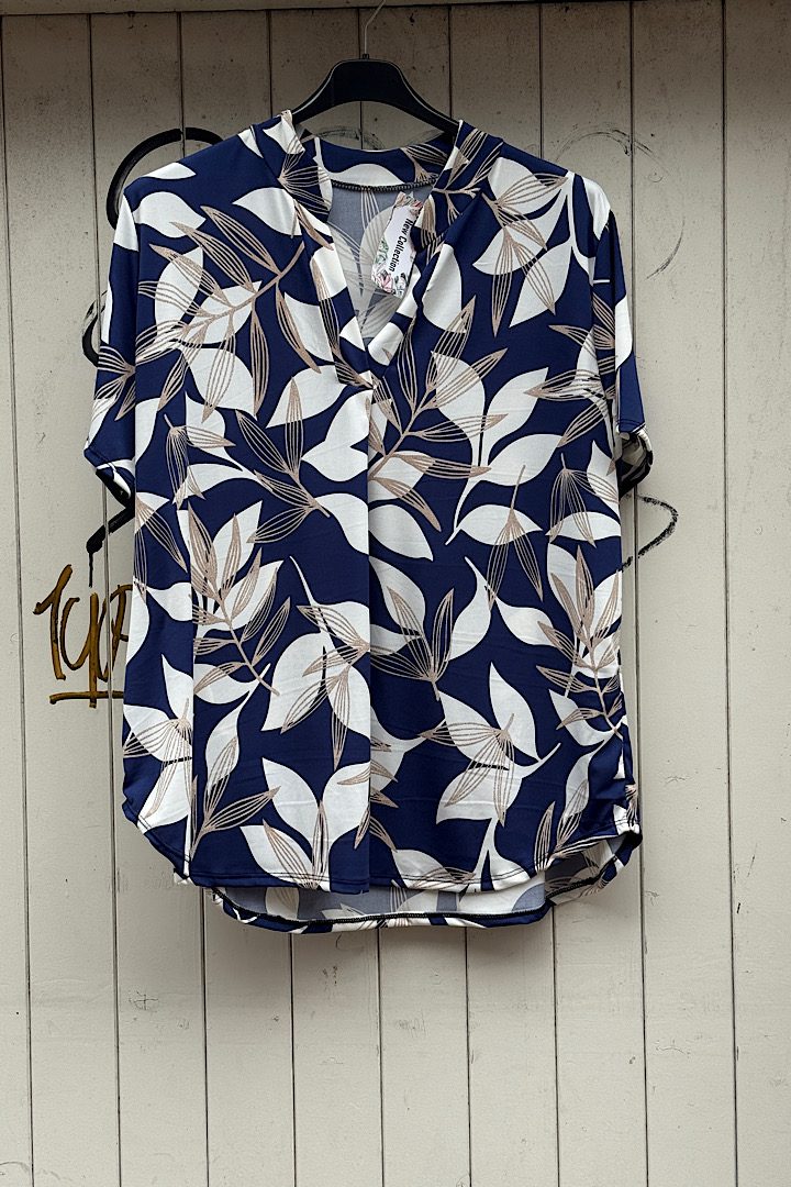 Travel blouse leaves met korte mouwen