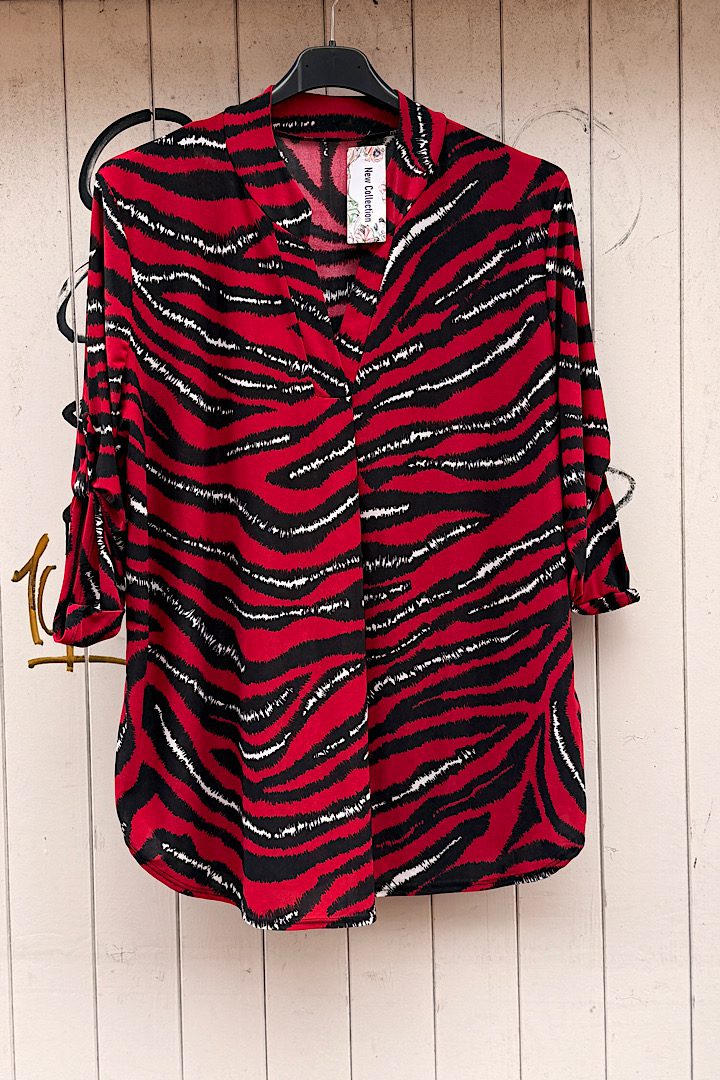 Travel blouse met print rood/zwart