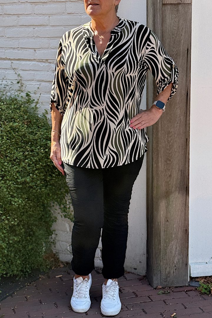 Travel blouse met print zwart/groen
