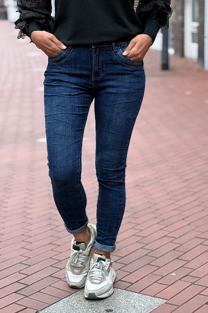Jewelly high waist jeans ritsluiting donkerblauw