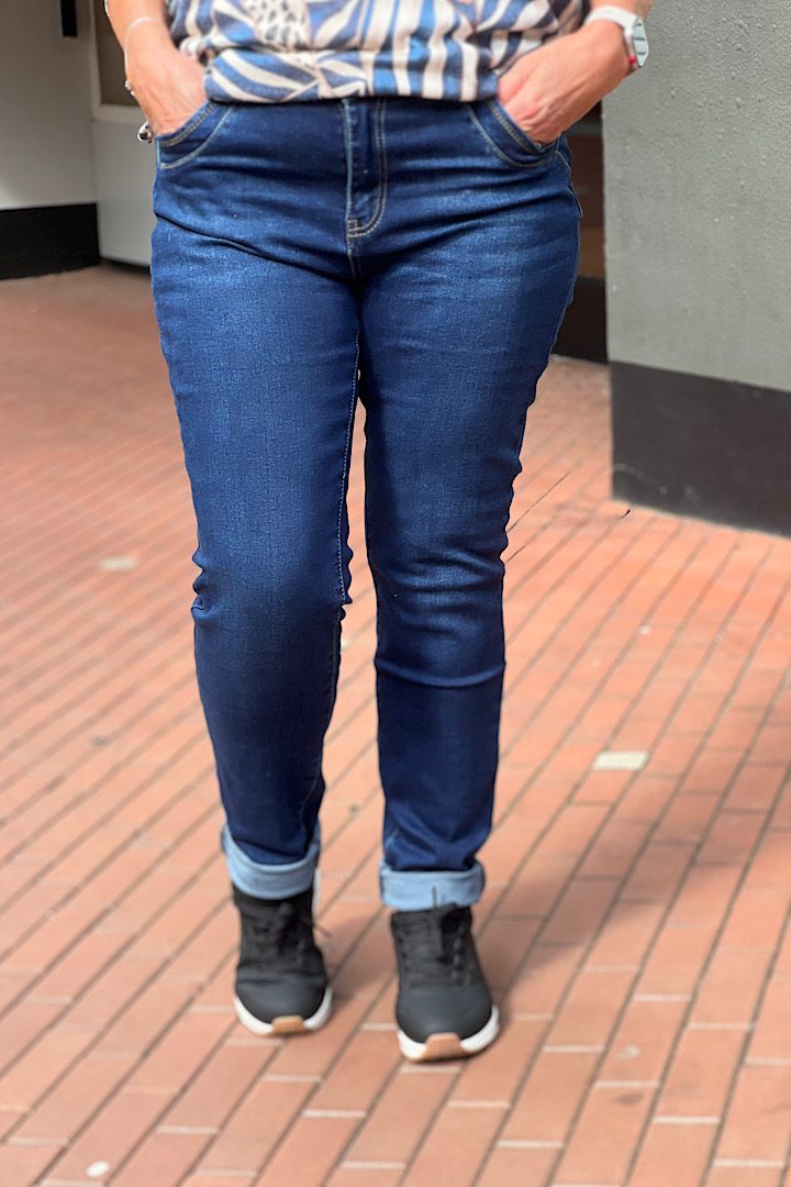Karostar high waist jeans met ritssluiting donkerblauw