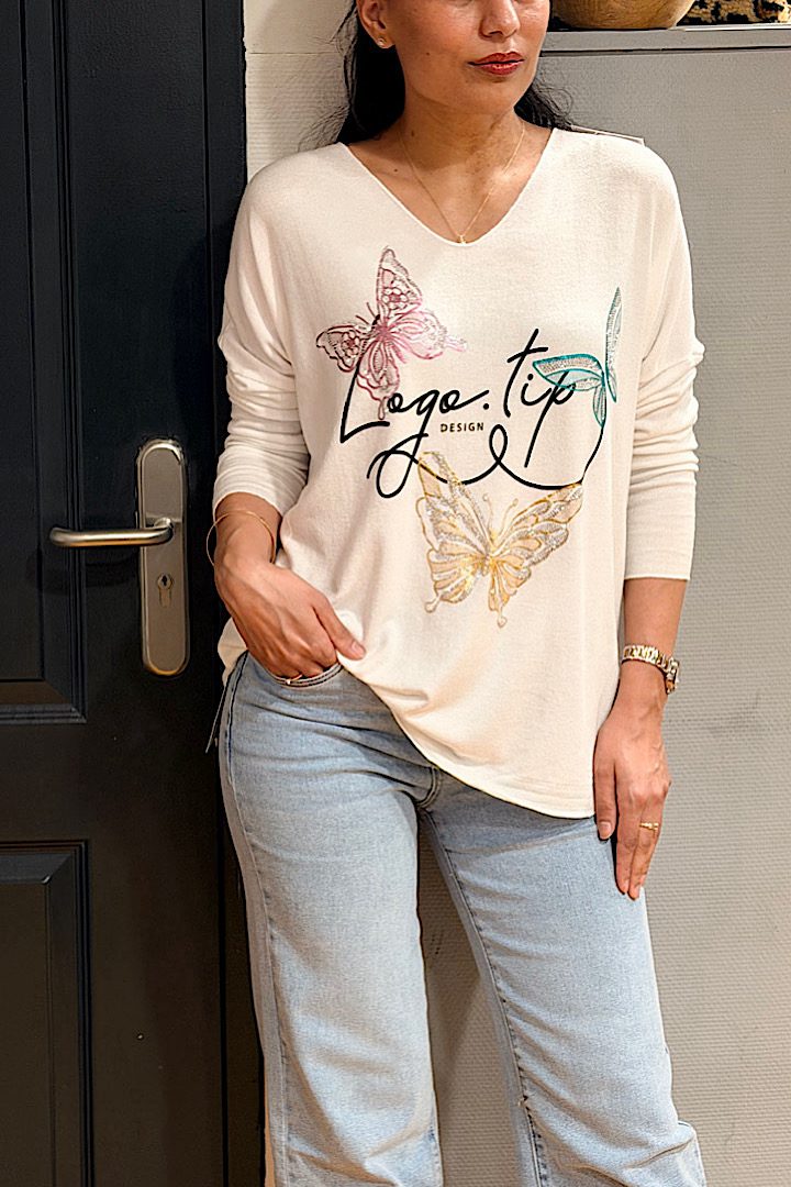 Dunne V-hals trui vlinder