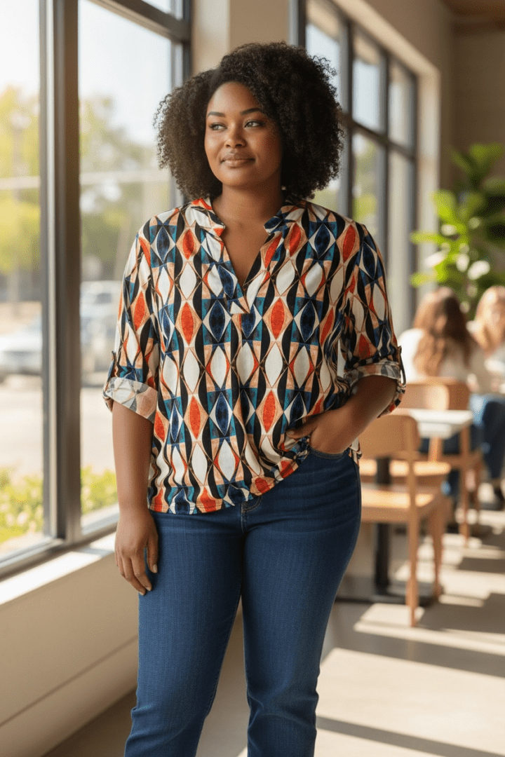 Travel blouse met print multicolor