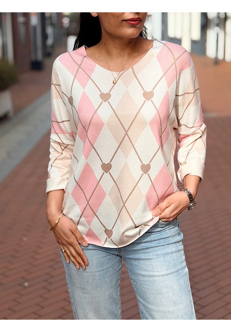 Dunne V-hals trui met print