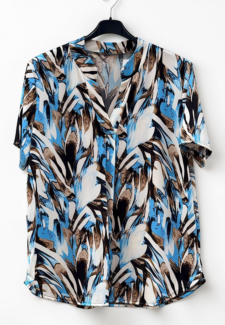 Travel blouse met print blauw/wit