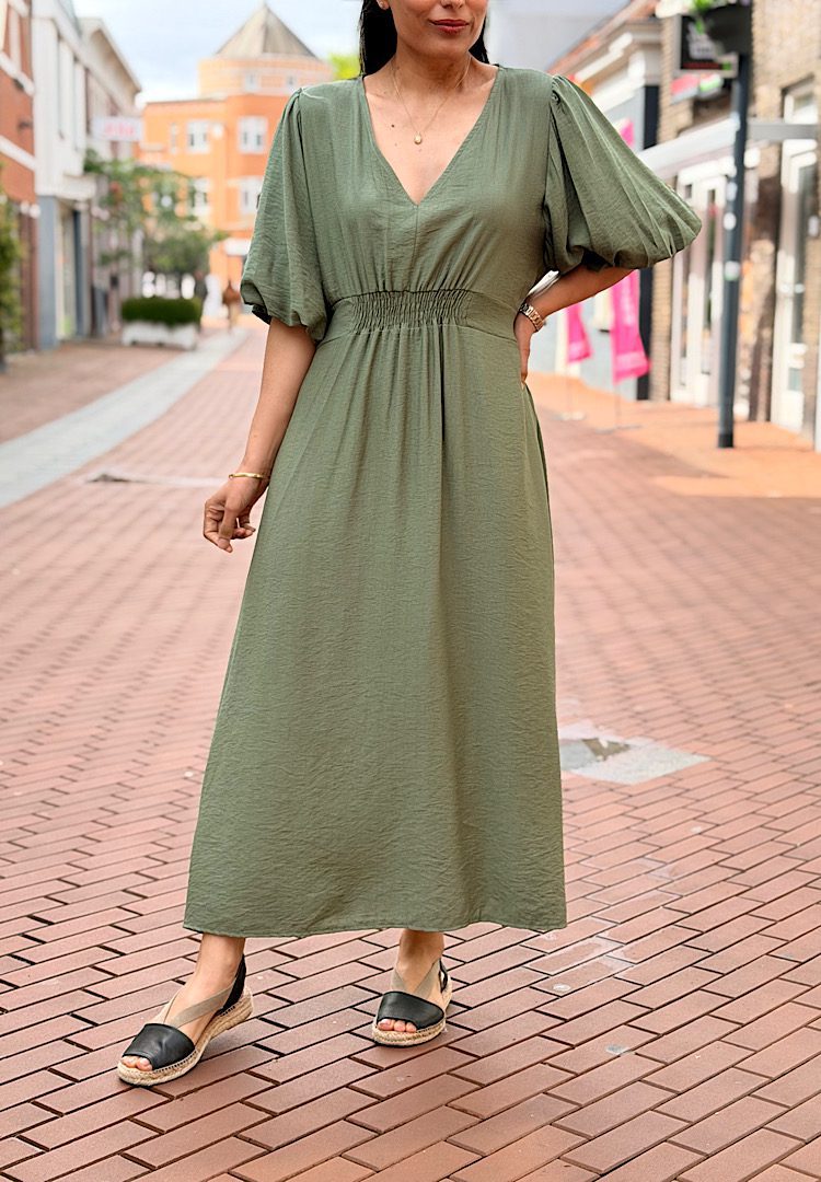 V-Hals Midi-Jurk met Strikdetail