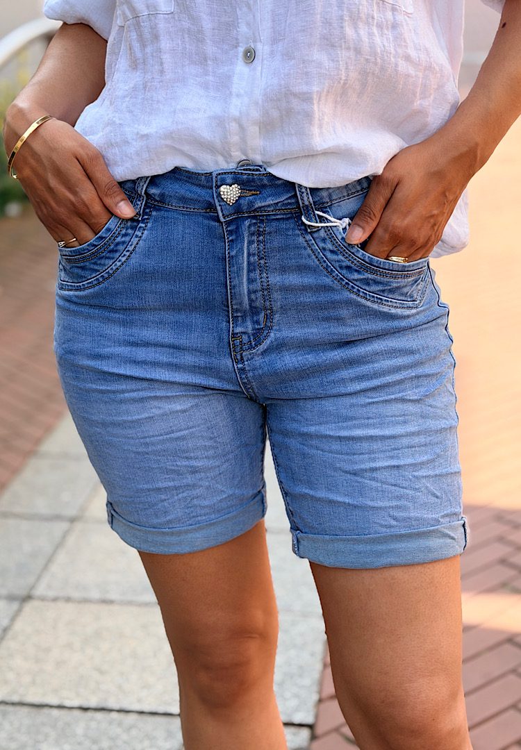 Karostar high waist ritssluiting short blauw