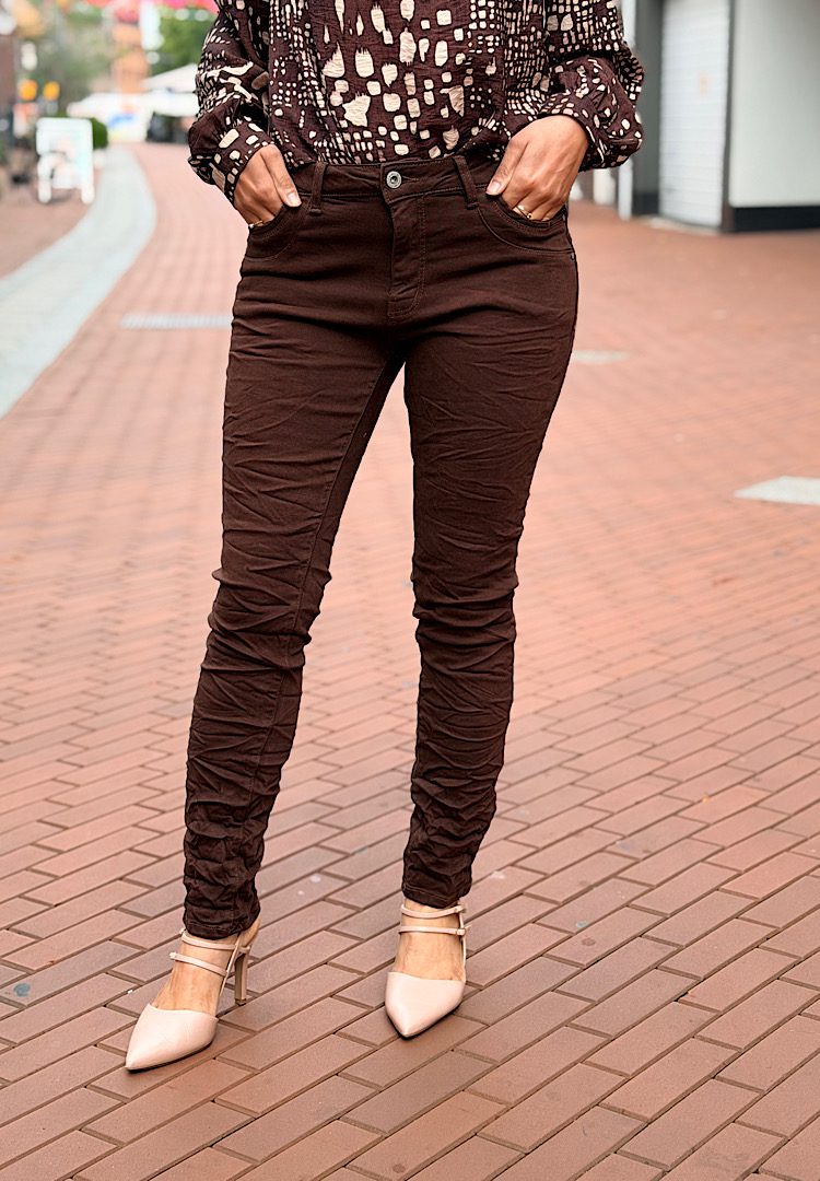 Jewelly high waist jeans ritsluiting Bruin