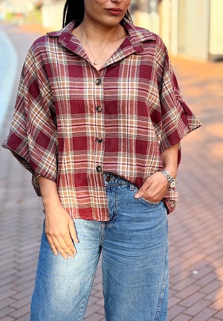 Geruite Blouse met Ballonmouwen - Afbeelding 1